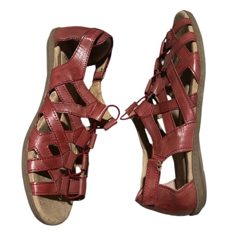 Earth Origins Womens Sz 11 Flat Leather Strappy Sandals Belle Bridget Regal Red - Picture 4 of 8